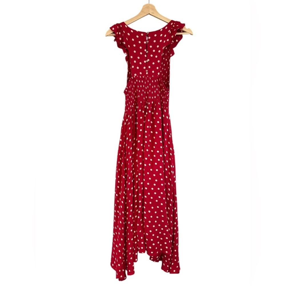 Free People Butterflies Smocked Midi Dress in Red Polka Dot - Picture 8 of 14